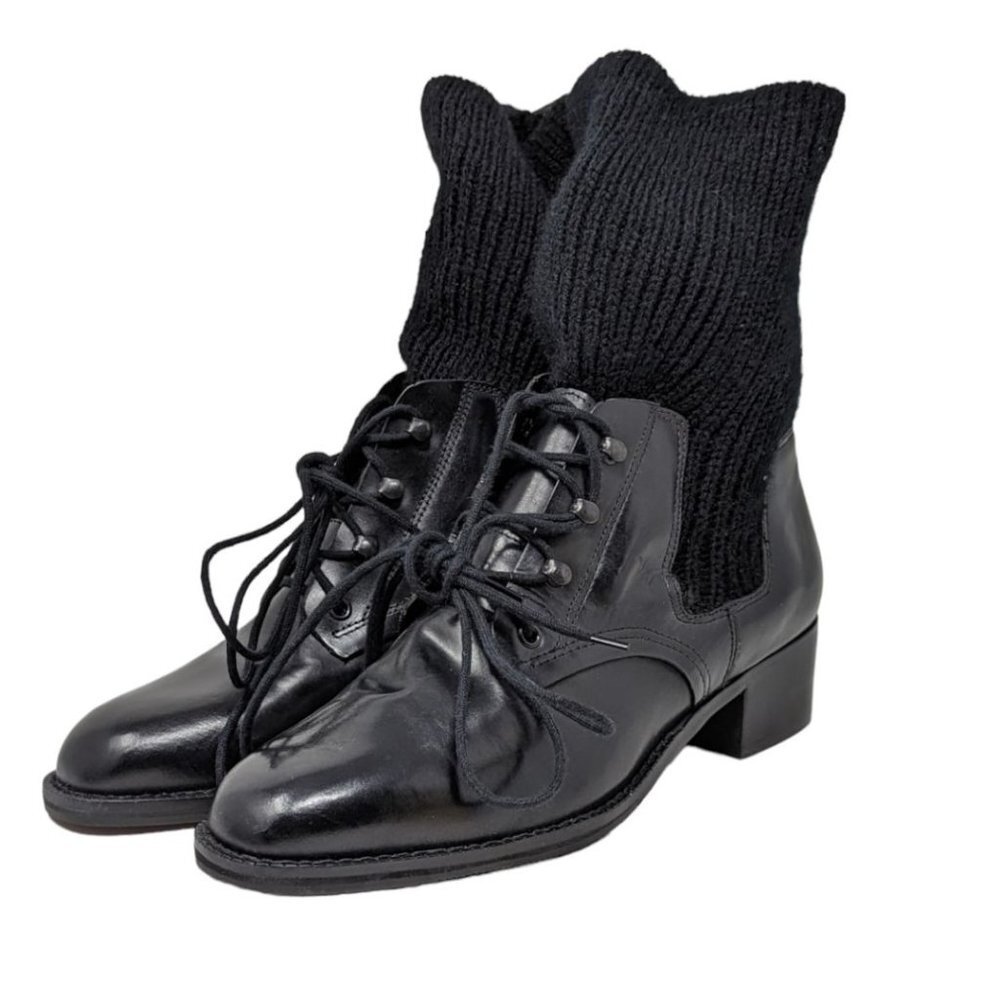 Thom McAn Black Sweater Leather Lace Up Boots Oxfords Shoes Size 9? Made Brazil